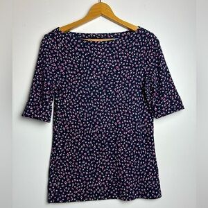 Lauren Ralph Lauren Women’s Size M Blouse Top Black Label ditsy Floral Roundneck